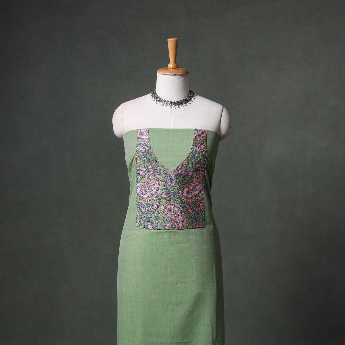 Patchwork Mangalagiri Handloom Cotton Unstitched Kurta Material (2.5m) 52
