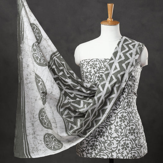 Grey - 3pc Kutch Batik Printed Cotton Suit Material Set 27