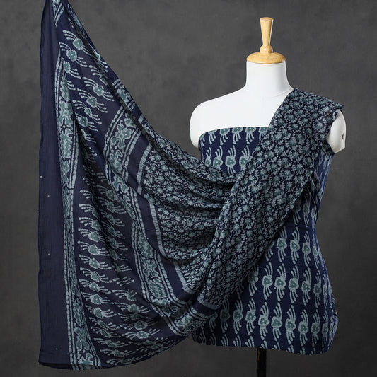 Blue - 3pc Kutch Batik Printed Cotton Suit Material Set 31