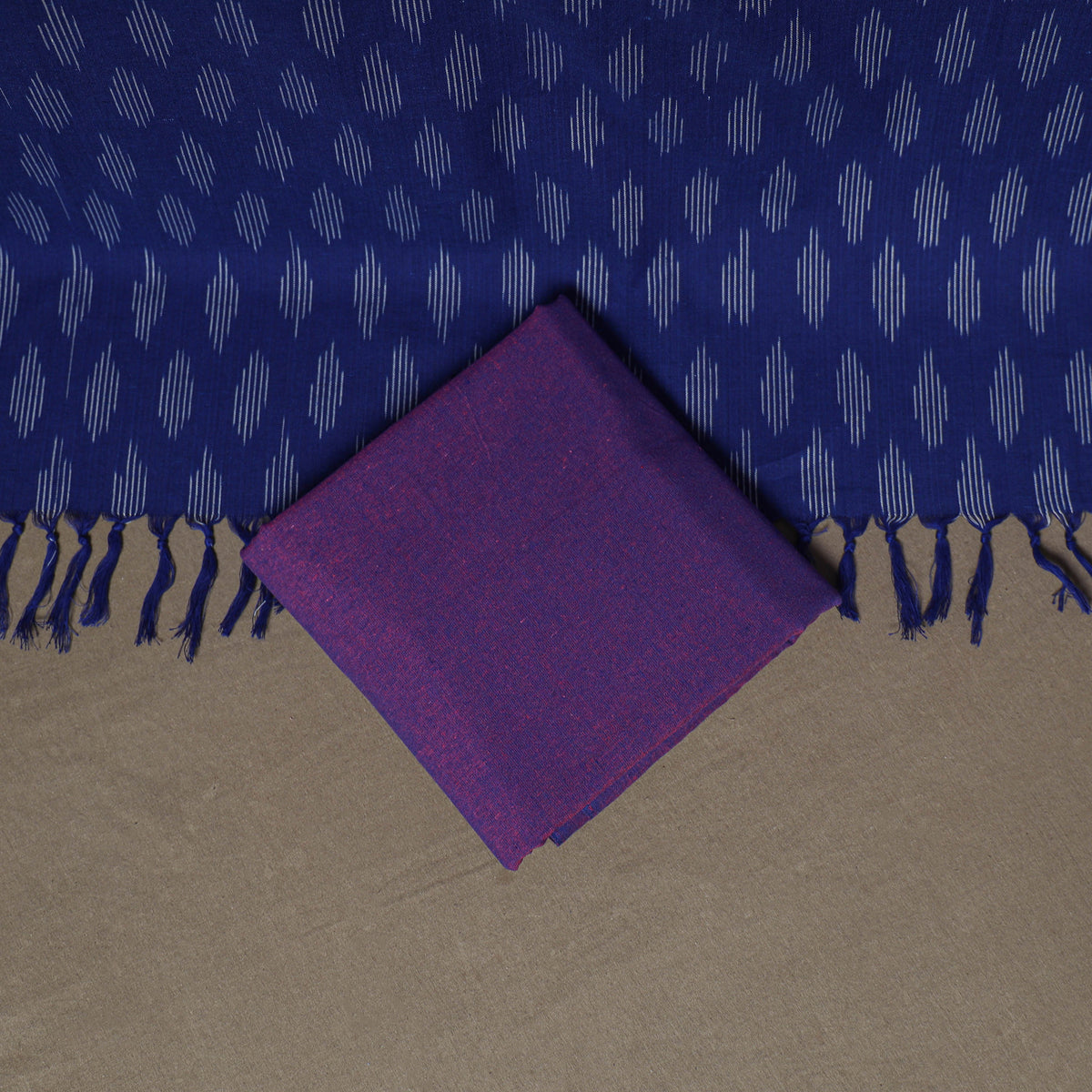 Pochampally Ikat Woven Cotton Unstitched Dress Material: Kurta, Bottom & Dupatta 19