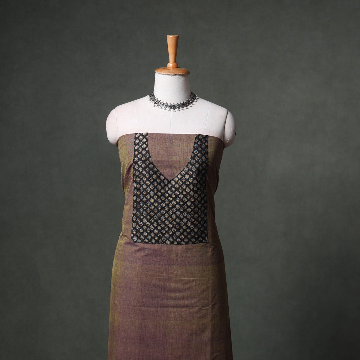 Patchwork Mangalagiri Handloom Cotton Unstitched Kurta Material (2.5m) 53