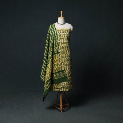 Kutch Hand Block Batik Print Cotton 3pc Unstitched Dress Material Suit Set 18