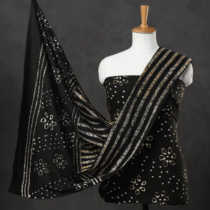 Black - 3pc Kutch Batik Printed Cotton Suit Material Set 29