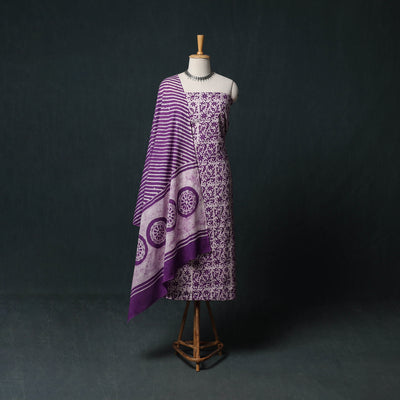 Kutch Hand Block Batik Print Cotton 3pc Unstitched Dress Material Suit Set 19