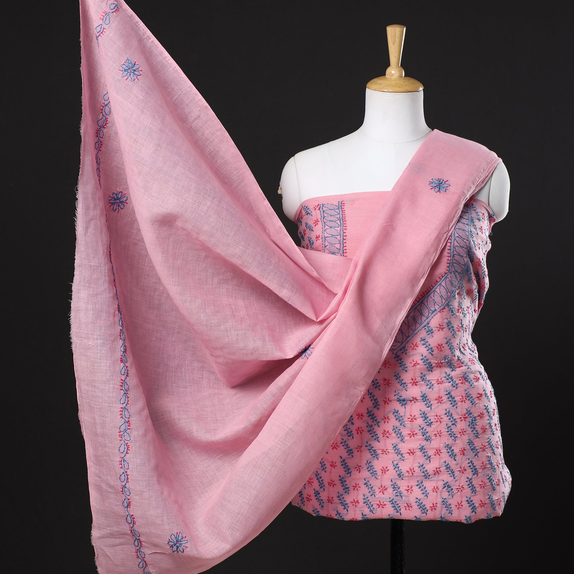 Exclusive Chikan Dress Material. Superfine Cotton voill dresses with  chiffon dupatta Intricate hand chikan… | Dress neck designs, Dress materials,  Boys kurta design