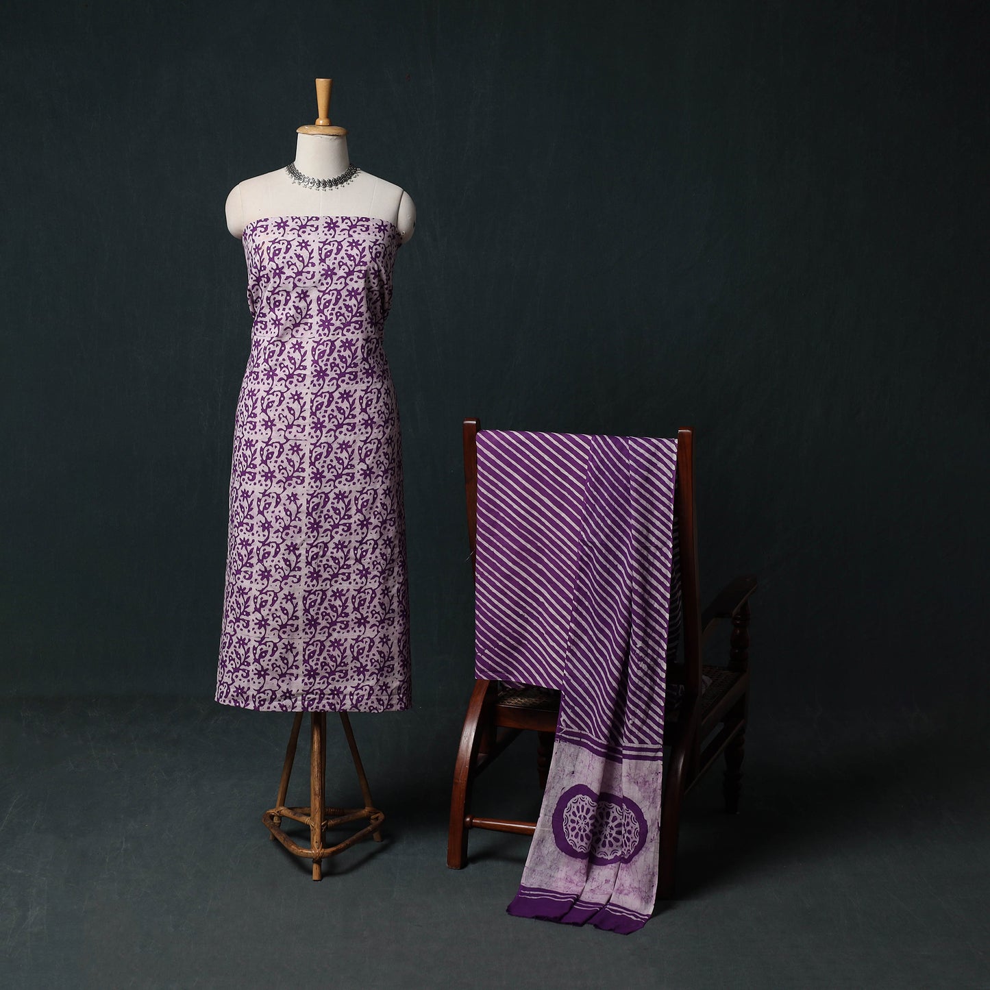 Kutch Hand Block Batik Print Cotton 3pc Unstitched Dress Material Suit Set 19