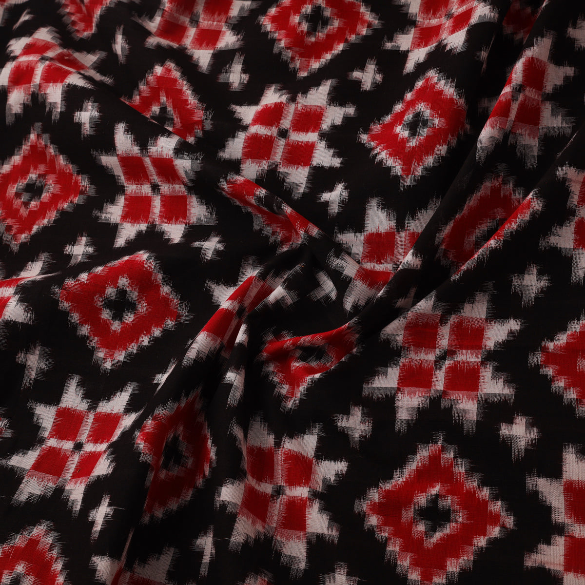 Black - Telia Rumal Pure Handwoven Cotton Pochampally Double Ikat Fabric 01