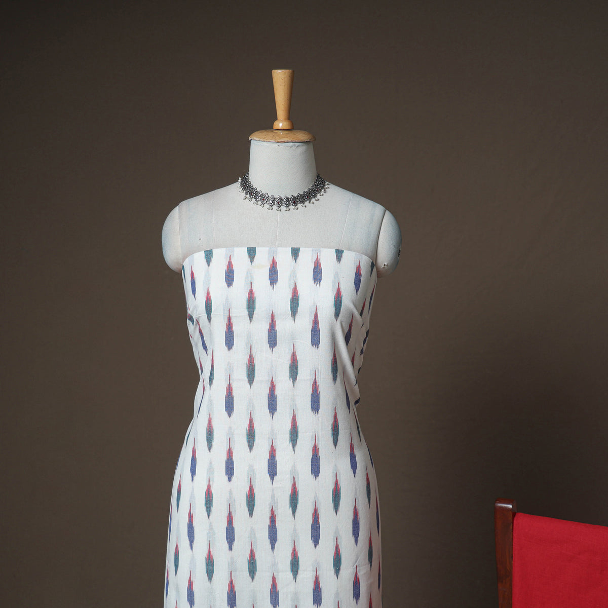 Pochampally Ikat Woven Cotton Unstitched Dress Material: Kurta, Bottom & Dupatta 20
