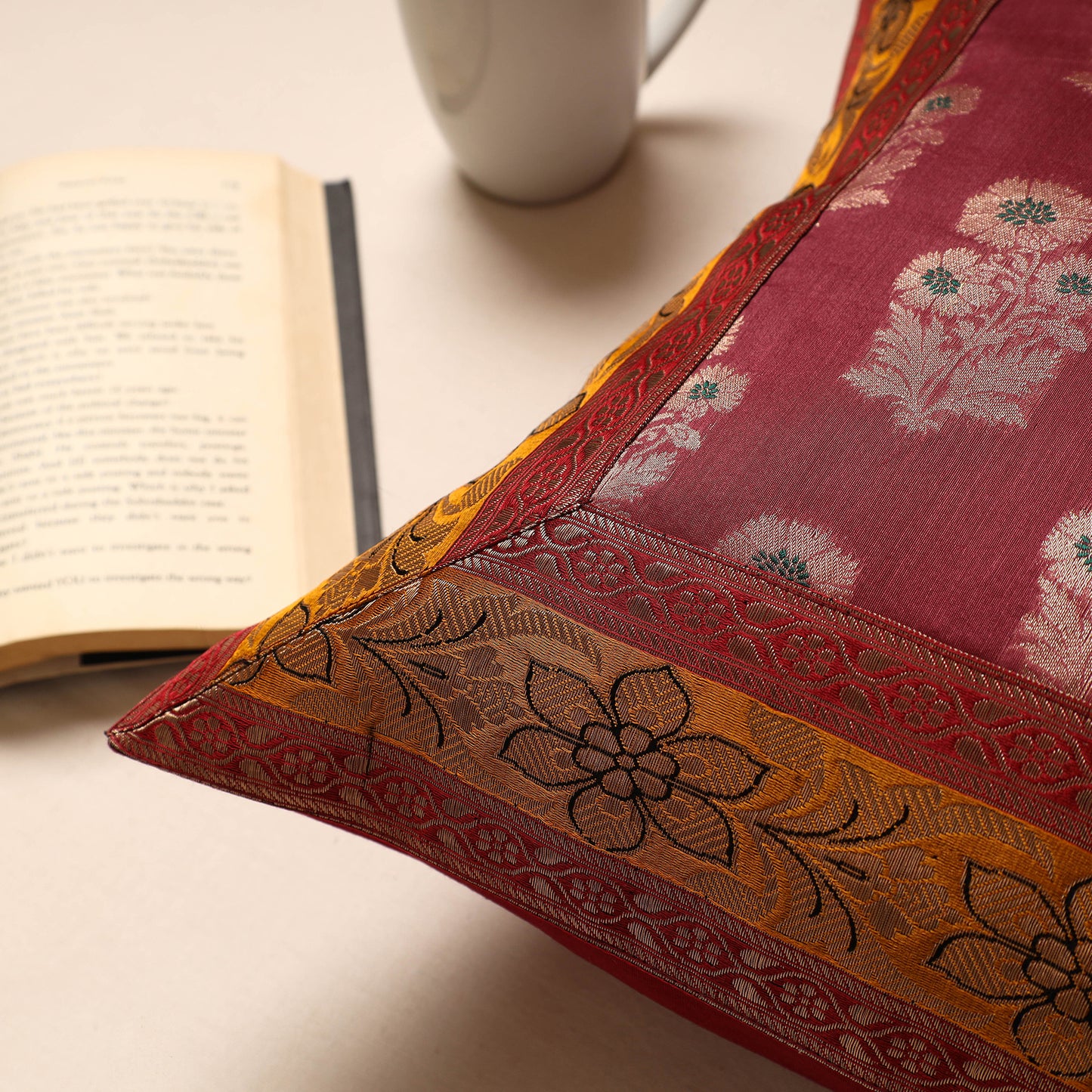 Maroon - Traditional Pure Banarasi Silk Handwoven Zari Cushion Cover (16 x 16 in)