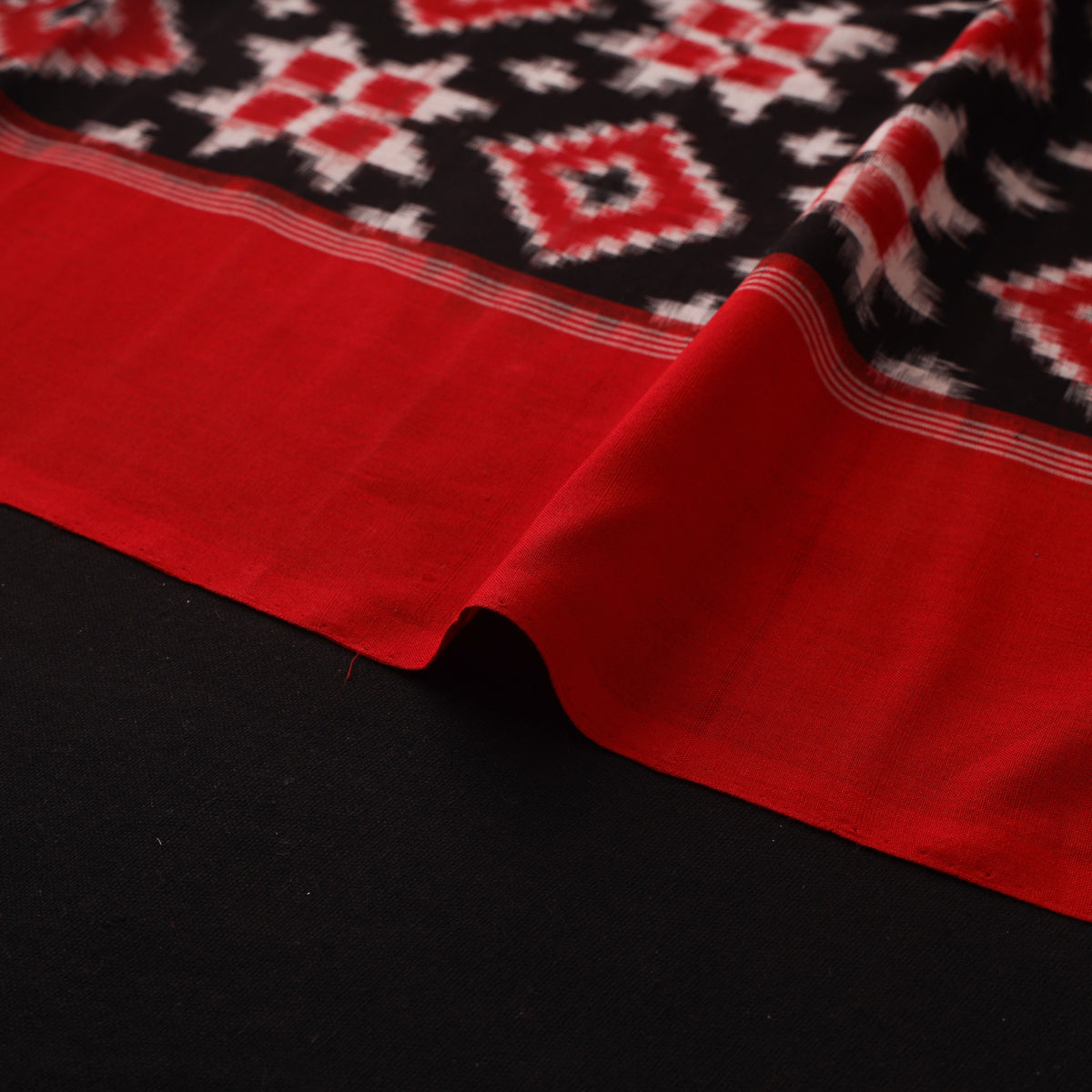 Black - Telia Rumal Pure Handwoven Cotton Pochampally Double Ikat Fabric 01