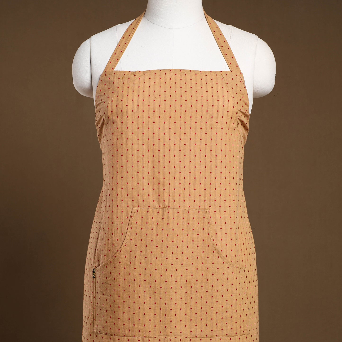 Beige - Jacquard Weave Cotton Apron with Pocket 15