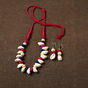 White - handcrafted shell & thread work necklace set 05