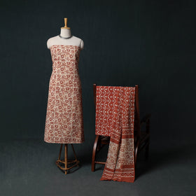 Kutch Hand Block Batik Print Cotton 3pc Unstitched Dress Material Suit Set 20