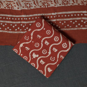 Kutch Hand Block Batik Print Cotton 3pc Unstitched Dress Material Suit Set 20
