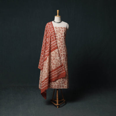 Kutch Hand Block Batik Print Cotton 3pc Unstitched Dress Material Suit Set 20