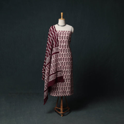 Kutch Hand Block Batik Print Cotton 3pc Unstitched Dress Material Suit Set 21