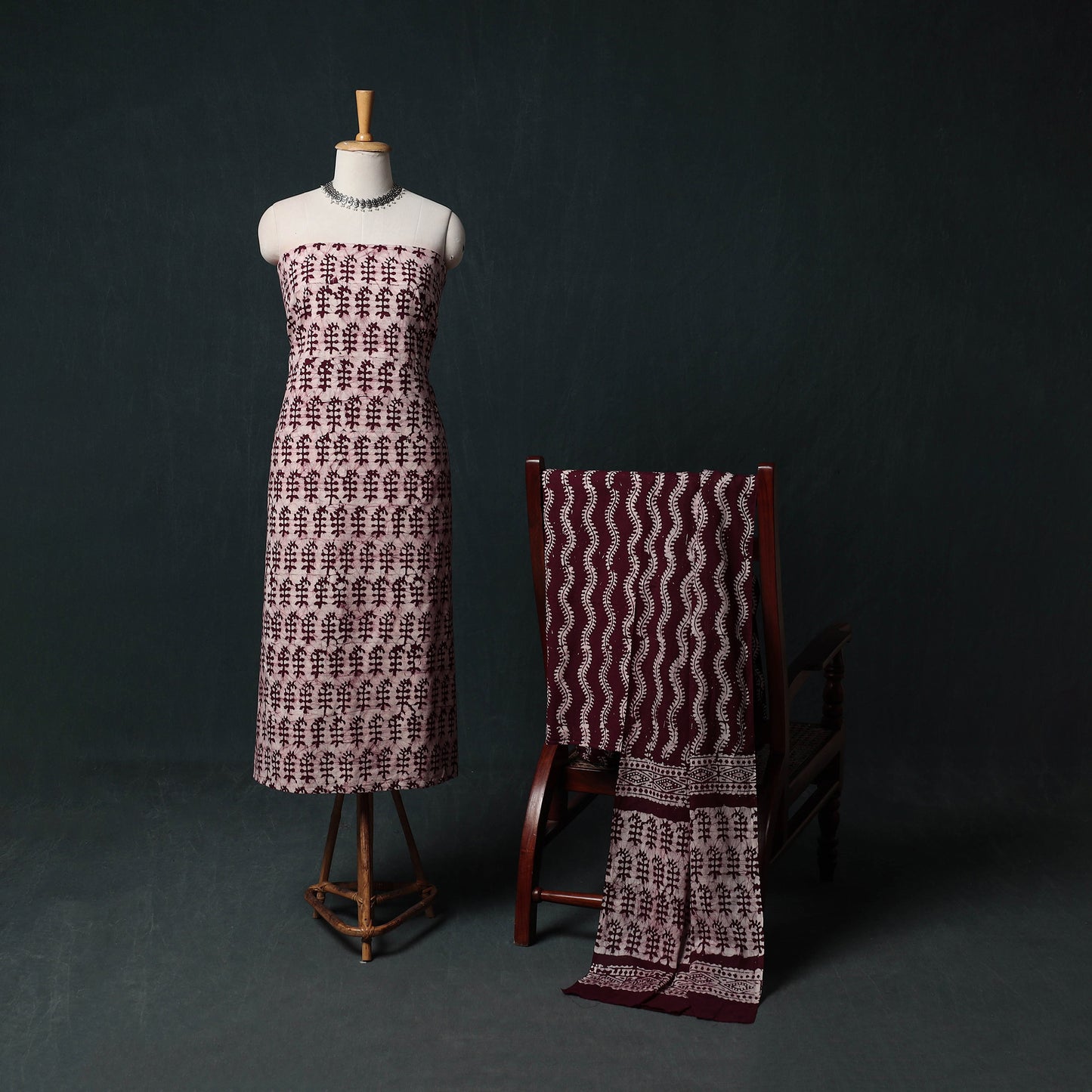 Kutch Hand Block Batik Print Cotton 3pc Unstitched Dress Material Suit Set 21