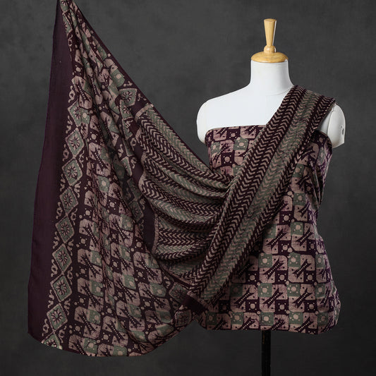 Multicolor - 3pc Kutch Batik Printed Cotton Suit Material Set 40