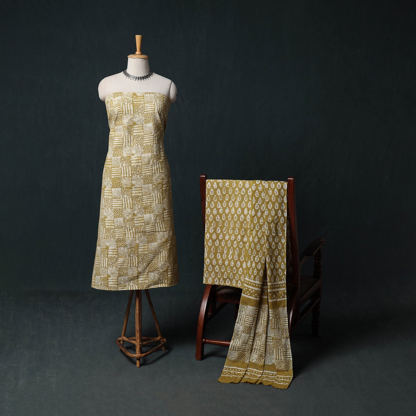 Kutch Hand Block Batik Print Cotton 3pc Unstitched Dress Material Suit Set 22