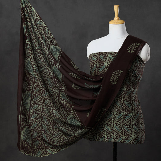 Green - 3pc Kutch Batik Printed Cotton Suit Material Set 45
