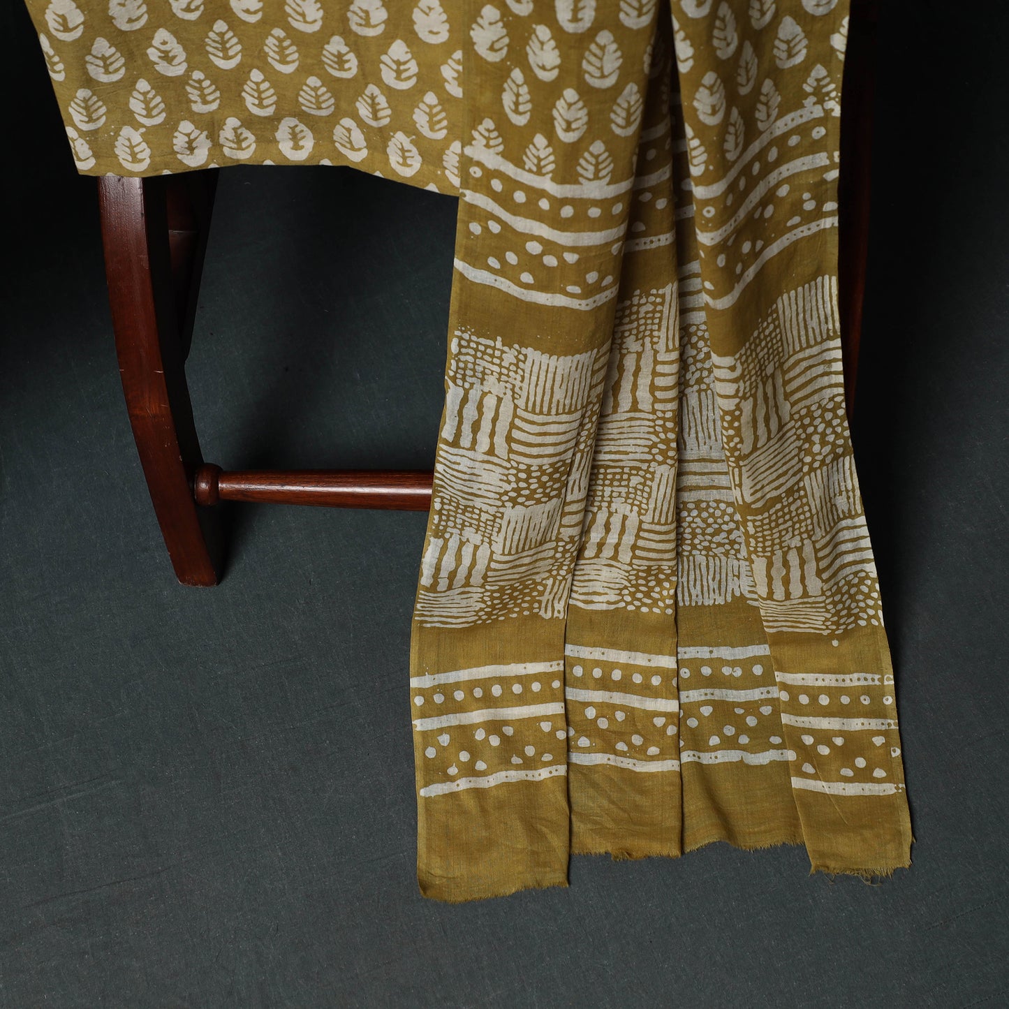 Kutch Hand Block Batik Print Cotton 3pc Unstitched Dress Material Suit Set 22