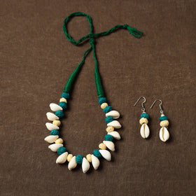 White - handcrafted shell & thread work necklace set 13