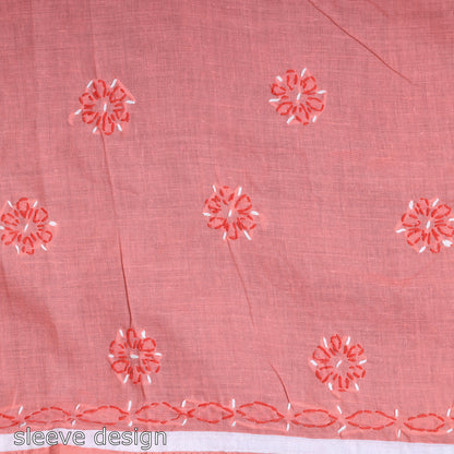 Peach - 3pc Lucknow Chikankari Hand Embroidery Cotton Suit Material Set 02