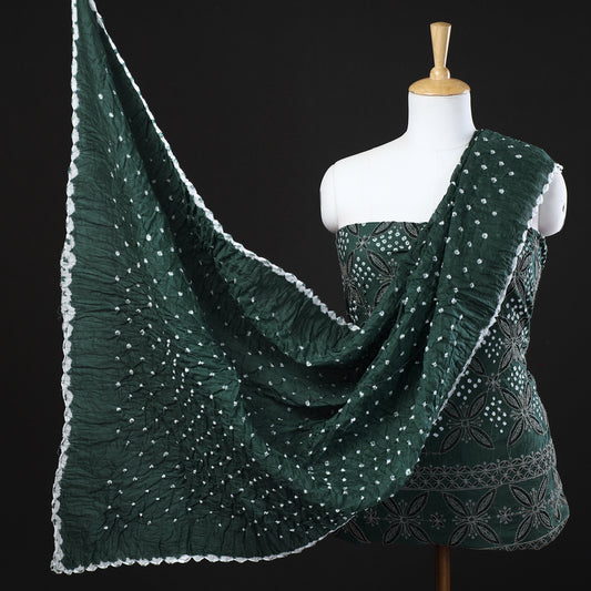 3pc Kutch Bandhani Tie-Dye Zari Work Satin Cotton Suit Material Set