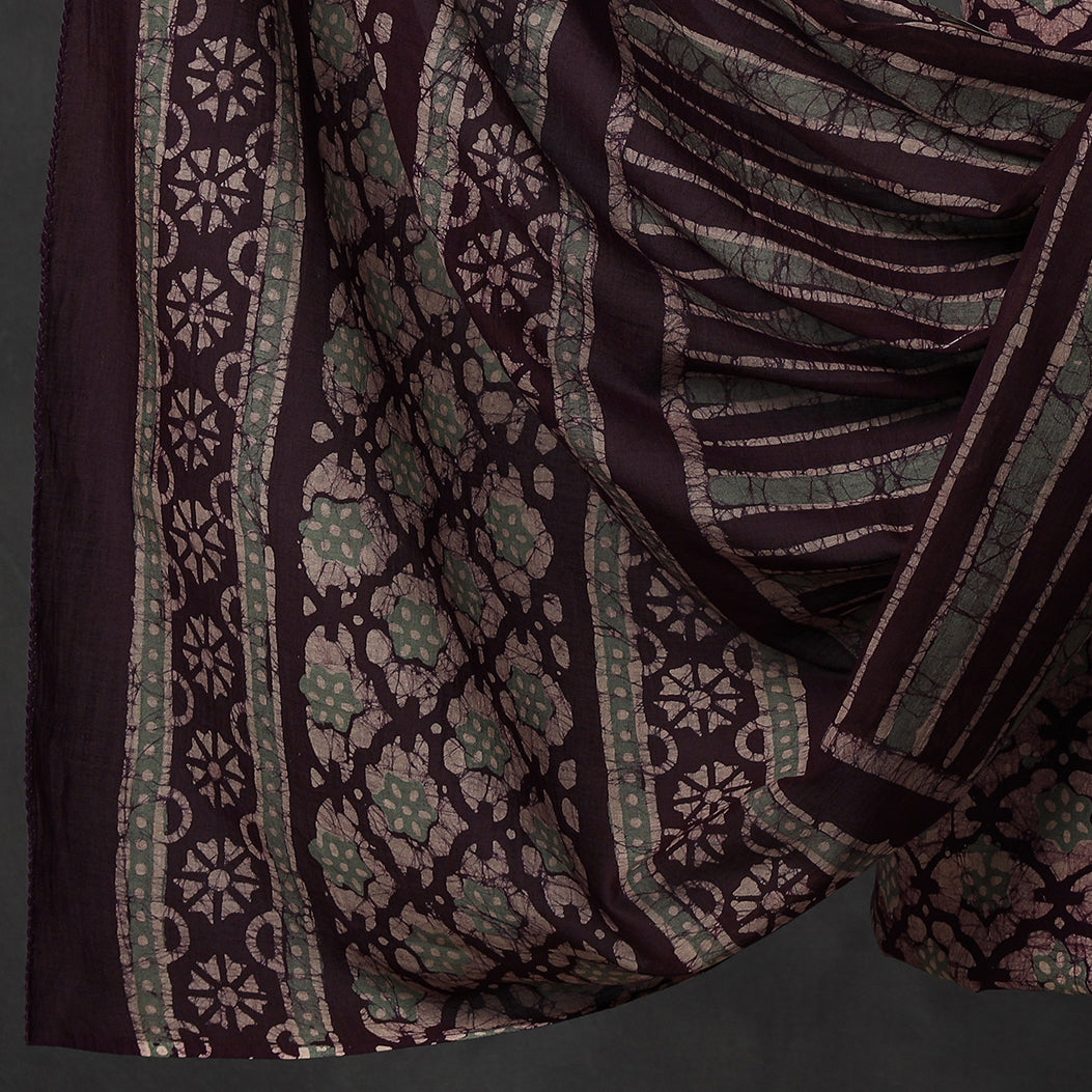 Brown - 3pc Kutch Batik Printed Cotton Suit Material Set 49