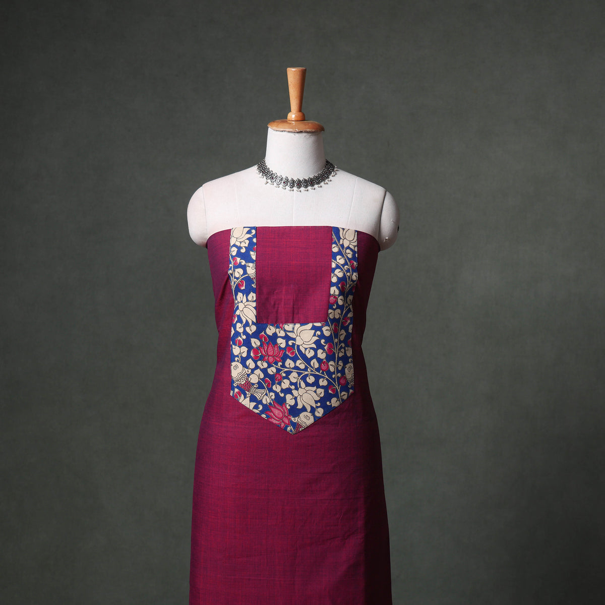 Patchwork Mangalagiri Handloom Cotton Unstitched Kurta Material (2.5m) 64