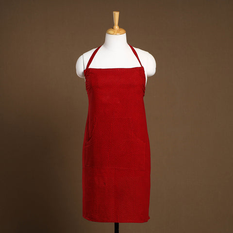 Buy Red Bagh Block Print Cotton Apron with Pocket