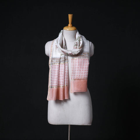 Sanganeri Handloom Chanderi Silk Hand Block Floral Print Stole 01