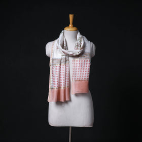 Sanganeri Handloom Chanderi Silk Hand Block Floral Print Stole 01