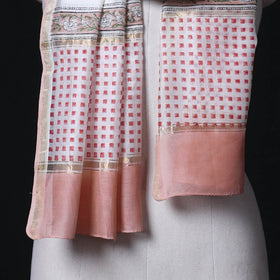 Sanganeri Handloom Chanderi Silk Hand Block Floral Print Stole 01