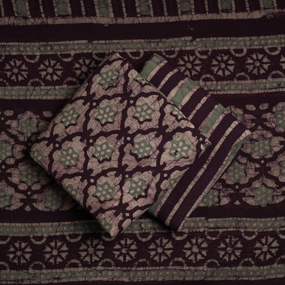 Brown - 3pc Kutch Batik Printed Cotton Suit Material Set 49