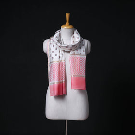 Sanganeri Handloom Chanderi Silk Hand Block Floral Print Stole 02