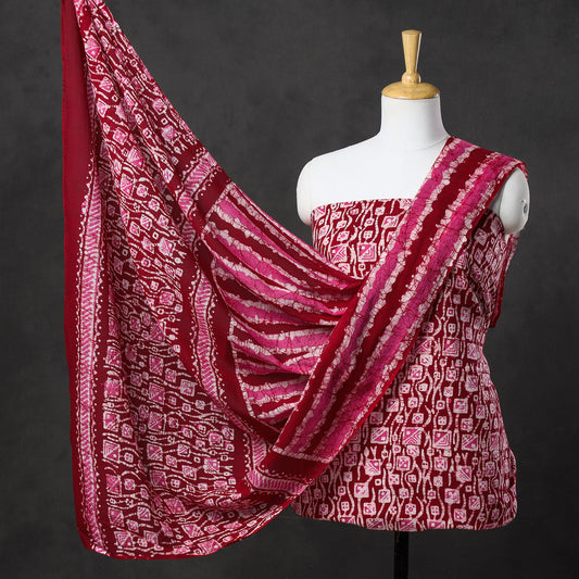 Pink - 3pc Kutch Batik Printed Cotton Suit Material Set 56