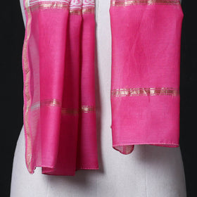 Sanganeri Handloom Chanderi Silk Hand Block Floral Print Stole 03