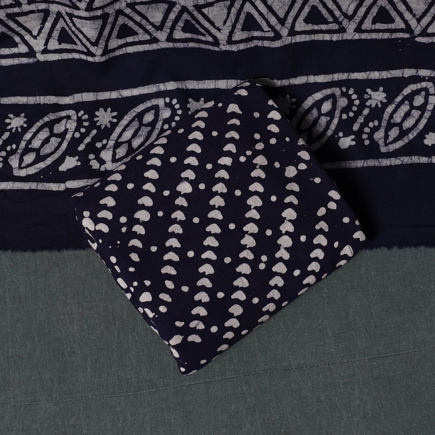 Kutch Hand Block Batik Print Cotton 3pc Unstitched Dress Material Suit Set 26