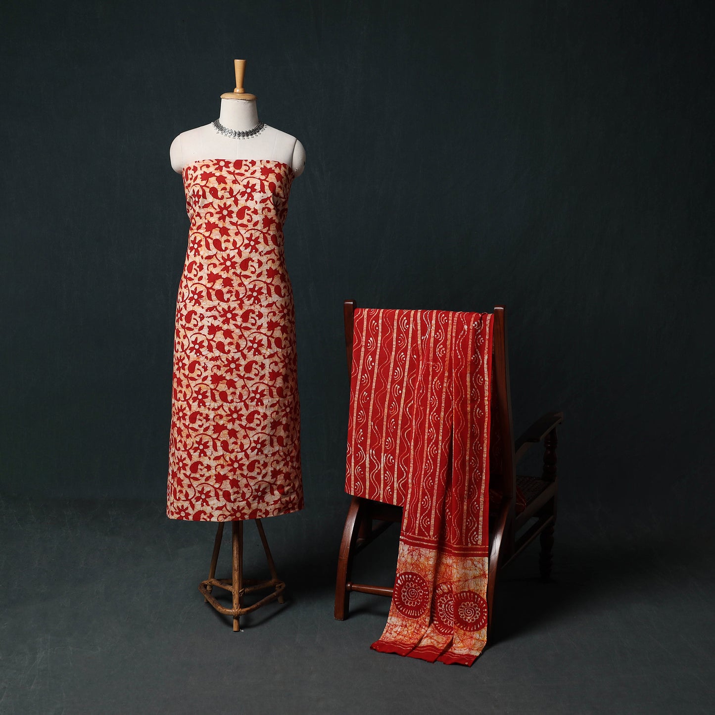 Kutch Hand Block Batik Print Cotton 3pc Unstitched Dress Material Suit Set 27