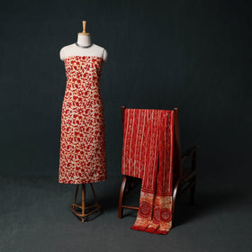 Kutch Hand Block Batik Print Cotton 3pc Unstitched Dress Material Suit Set 27
