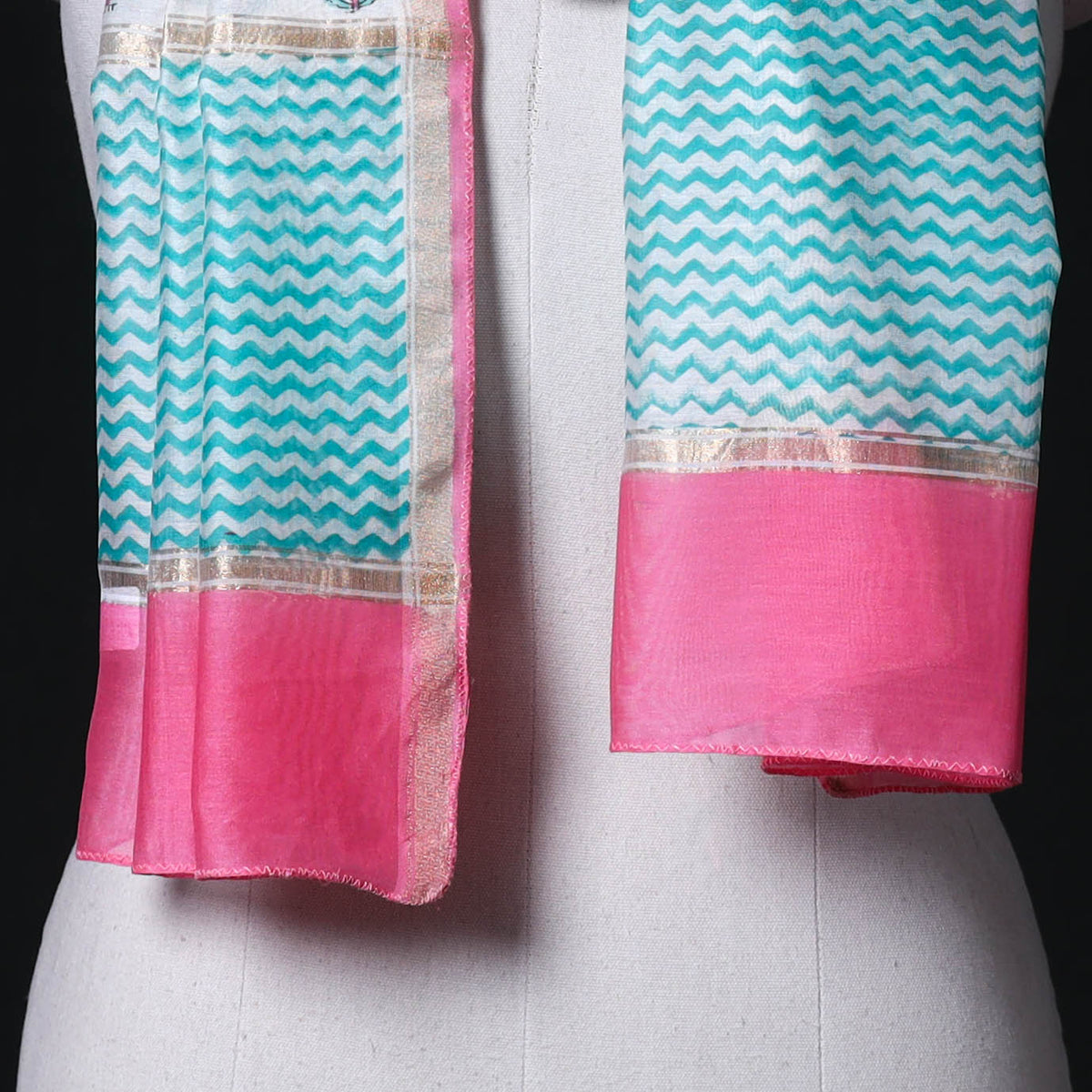 Sanganeri Handloom Chanderi Silk Hand Block Floral Print Stole 04