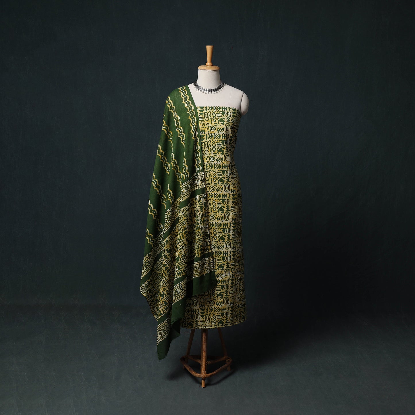 Kutch Hand Block Batik Print Cotton 3pc Unstitched Dress Material Suit Set 28