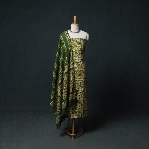 Kutch Hand Block Batik Print Cotton 3pc Unstitched Dress Material Suit Set 28