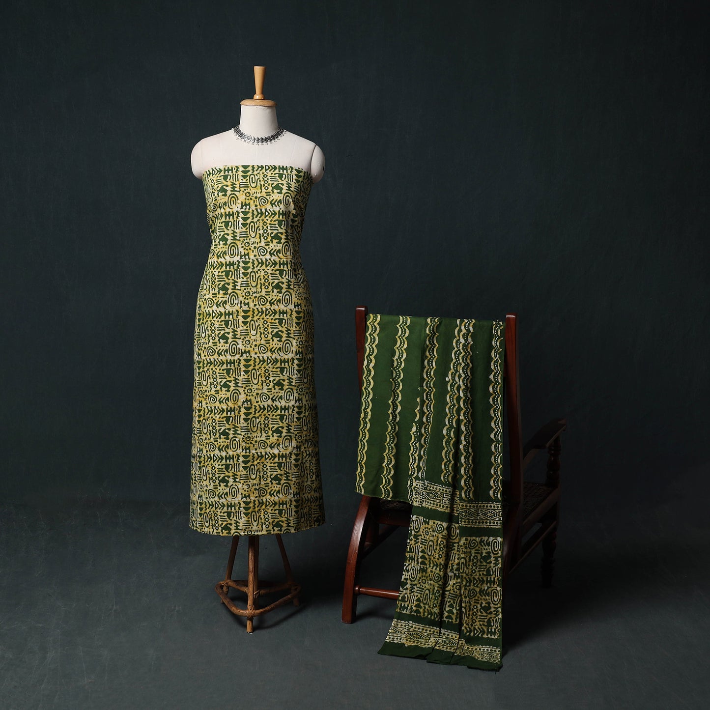Kutch Hand Block Batik Print Cotton 3pc Unstitched Dress Material Suit Set 28