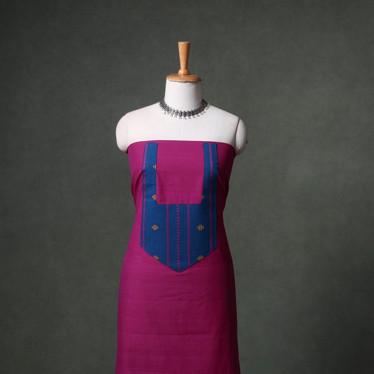 Patchwork Mangalagiri Handloom Cotton Unstitched Kurta Material (2.5m) 71