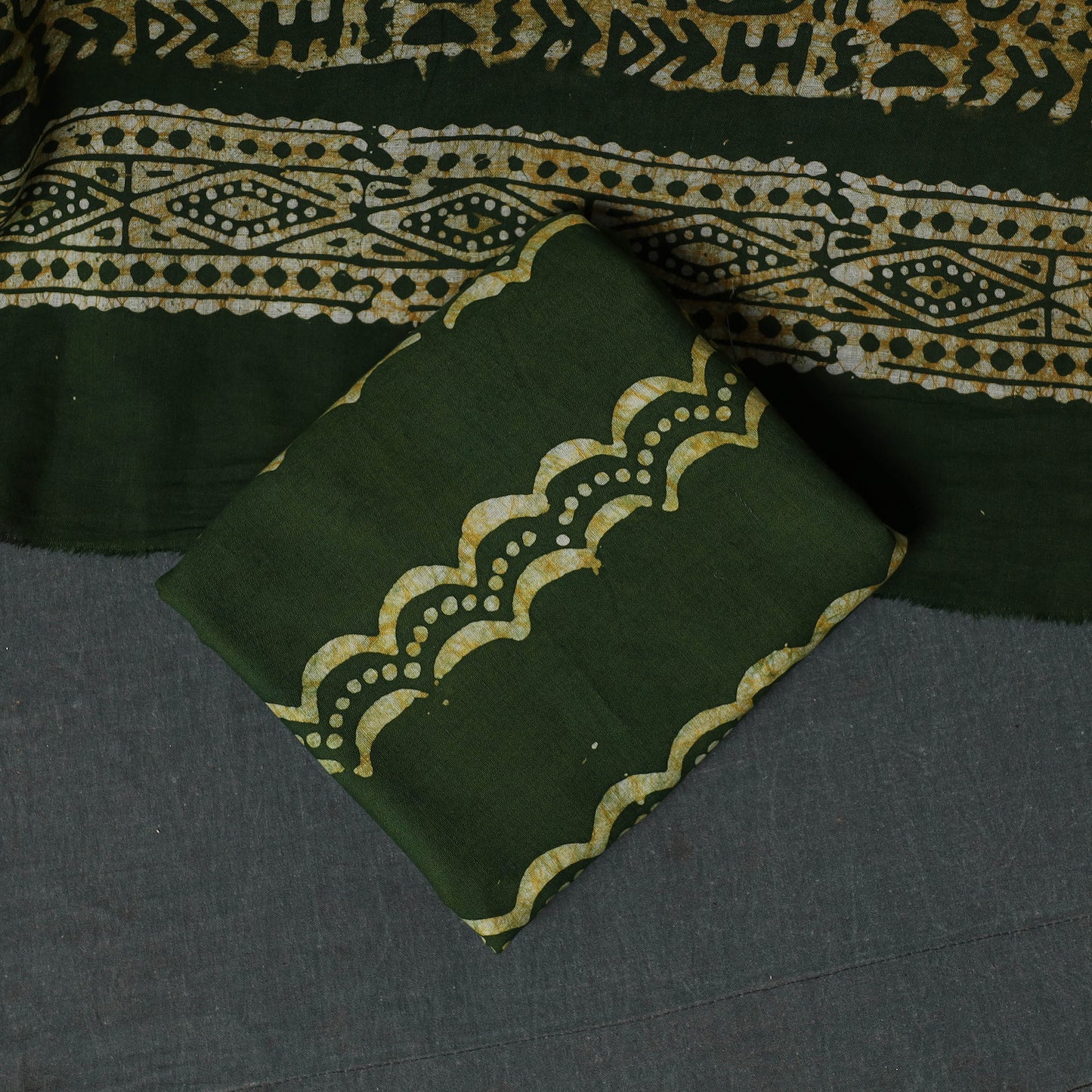 Kutch Hand Block Batik Print Cotton 3pc Unstitched Dress Material Suit Set 28