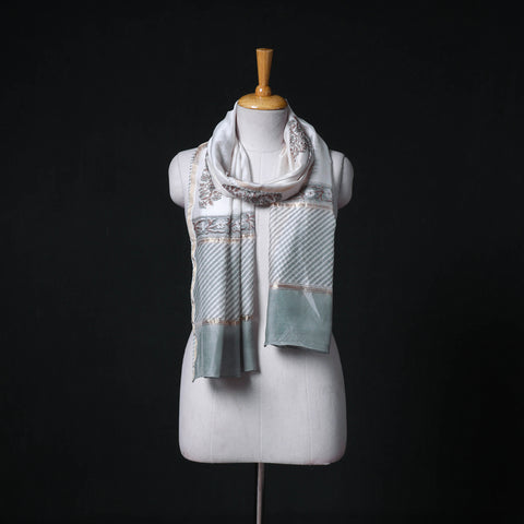 Sanganeri Handloom Chanderi Silk Hand Block Floral Print Stole 08