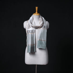 Sanganeri Handloom Chanderi Silk Hand Block Floral Print Stole 08