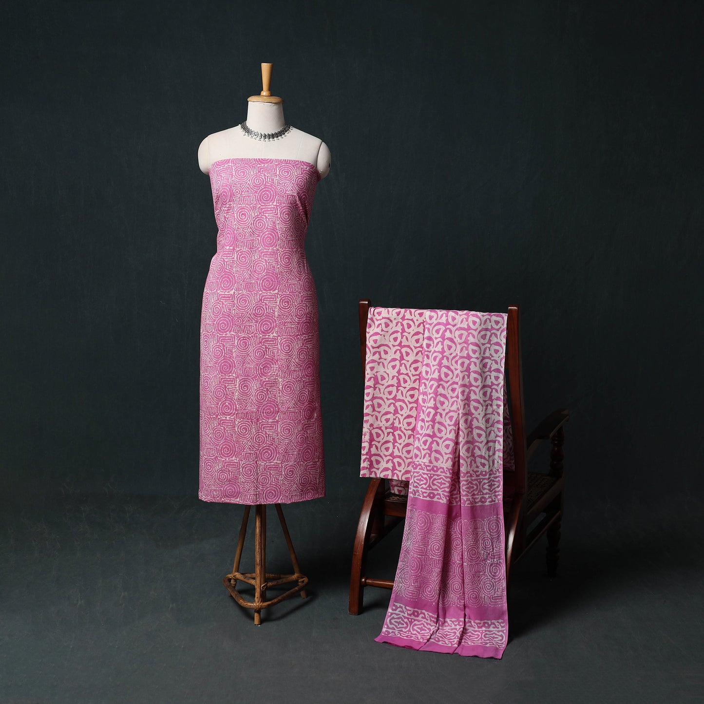 Kutch Hand Block Batik Print Cotton 3pc Unstitched Dress Material Suit Set 29